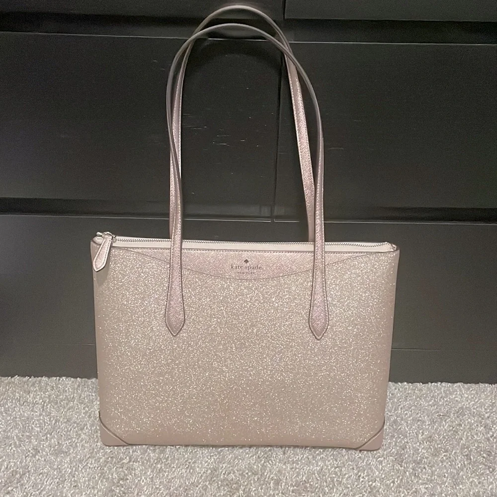 Kate Spade Lola Shimmy Glitter Rose Gold Holiday Tote Bag - Picture 6 of 14